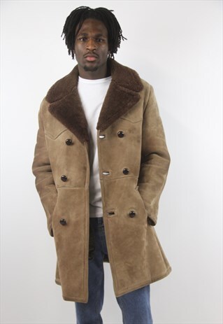 VINTAGE SUEDE SHEEPSKIN BROWN WINTER COAT