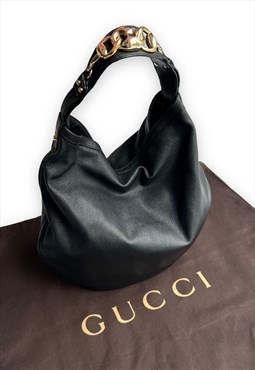 Vintage Gucci slouch bag black leather gold horsebit detail