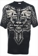 Vintage Black & Grey Skull Design Printed T-shirt - XL