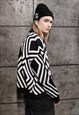 BOX FIT STRIPE KNITTED SWEATSHIRT ZIGZAG KNITWEAR JUMPER 