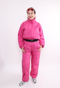 80s one piece ski suit, vintage pink snowsuit, retro 