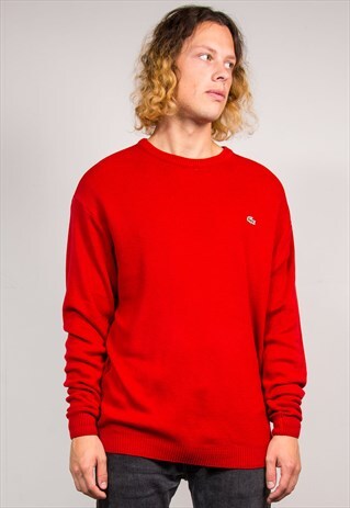 VINTAGE 90'S RED LACOSTE KNIT JUMPER