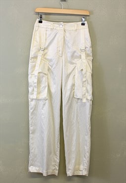 Vintage Y2K Cargo Trousers  White Straight Leg With Pockets