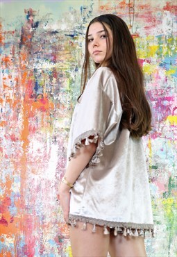 Stone Velvet Kimono with Tassels