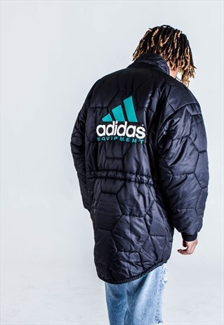 VINTAGE ADIDAS EQT/EQUIPMENT COAT IN BLACK AND GREEN