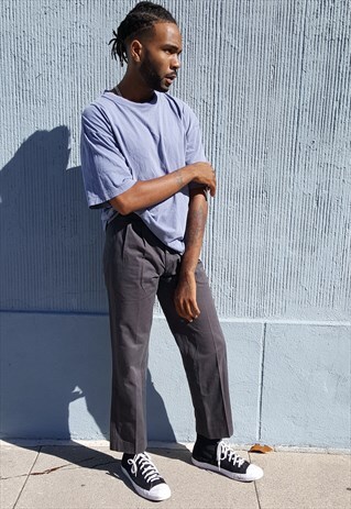 90S MINIMALIST HIGH WAISTED GREY PLEATED CROPPED CHINOS