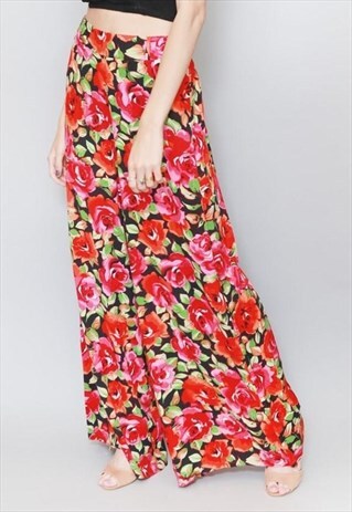 VINTAGE 1970'S FLORAL PRINT WIDE LEG TROUSERS
