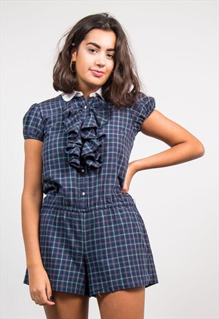 RALPH LAUREN NAVY CHECK CUTE COLLAR PLAYSUIT
