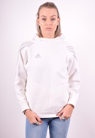 ADIDAS WOMENS VINTAGE HOODIE JUMPER LARGE WHITE 90'S