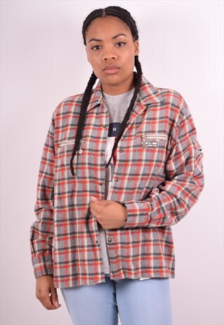 WOMENS VINTAGE FLANNEL SHIRT XL GREY CHECK 90S