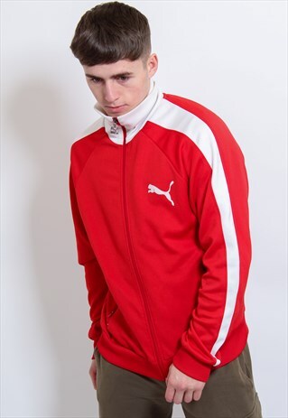 VINTAGE PUMA LOGO JACKET IN RED LARGE