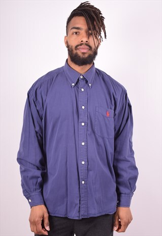 RALPH LAUREN MENS VINTAGE SHIRT XXL NAVY BLUE 90S