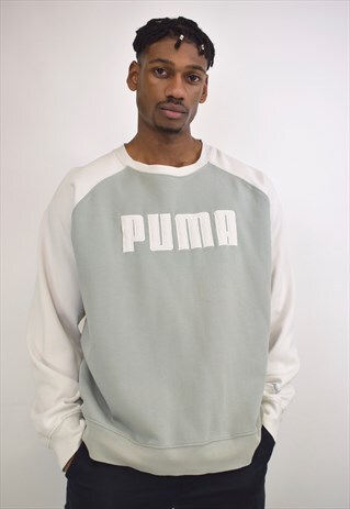 VINTAGE 90S PUMA MINT GREY WHITE SWEATSHIRT