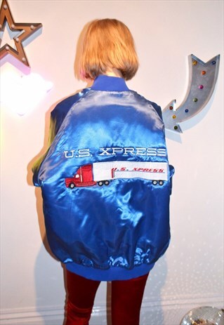 VINTAGE 90'S PADDED SATIN TRUCK DRIVER BOMBER JACKET