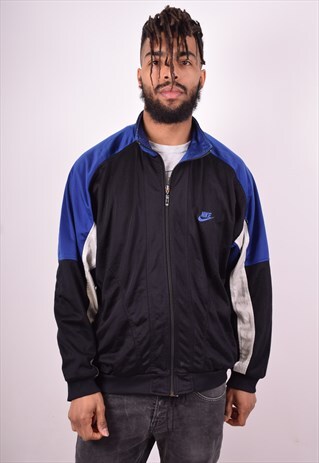 NIKE MENS VINTAGE TRACKSUIT TOP JACKET LARGE BLACK 90'S