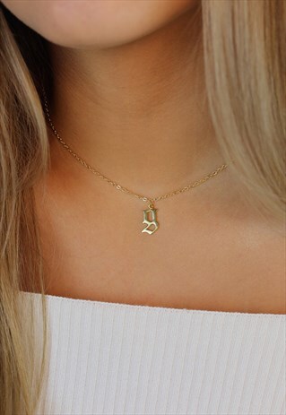 CUSTOM INITIAL OLD ENGLISH 18K GOLD PLATED NECKLACE