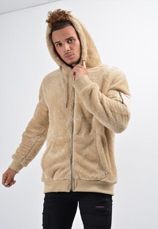 mens beige teddy faux fur bomber jacket | justyouroutfit | ASOS Marketplace