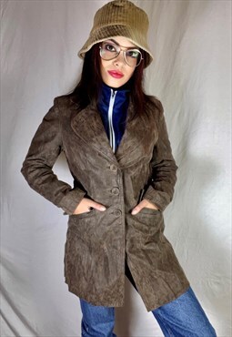Y2K Long Brown Leather Coat