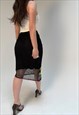 Y2K BLACK KNITTED SKIRT WITH FLORAL EMBROIDERY 