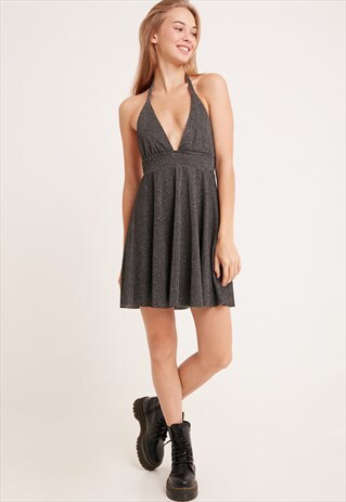 V-NECK DRESS IN LUREX - BLACK