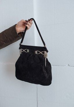 Vintage 60s Party Handbag in Black with Metallic Detailing