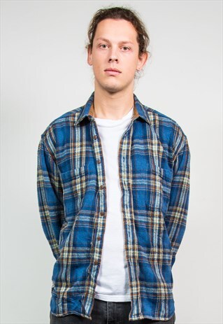NINETIES BLUE CHECK PATTERN FLANNEL SHIRT