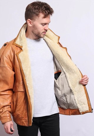 VINTAGE LEATHER AVIATOR SHEEPSKIN FLEECE JACKET