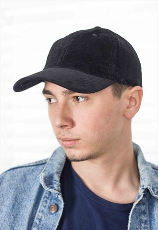 BLACK CORDUROY BASEBALL CAP HAT 2.4