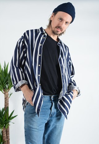 VINTAGE J. CREW STRIPED SKATER SHIRT IN BLUE