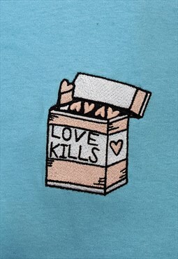 CATCALL 'Love Kills' Embroidered T-Shirt in SKY BLUE