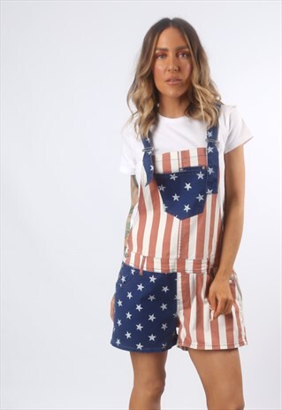 DUNGAREE SHORTS STRIPED STARS USA UK 14 - 16 (G6DB)