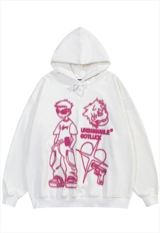 SKATER BOY HOODIE GRUNGE PULLOVER NEON GRAFFITI TOP IN WHITE