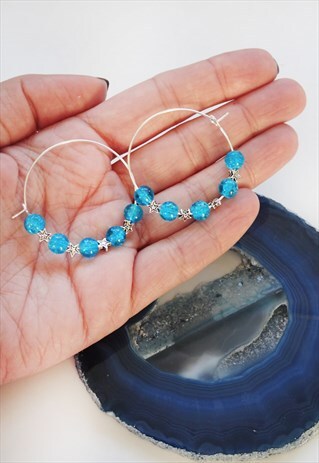 TURQUOISE AND STAR BEADED HOOPS