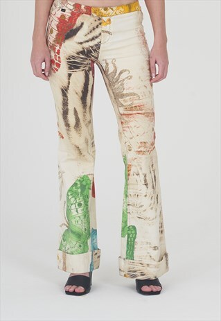 VINTAGE 90S CAVALLI BUTTERFLY PRINT LOW RISE FLARED JEANS