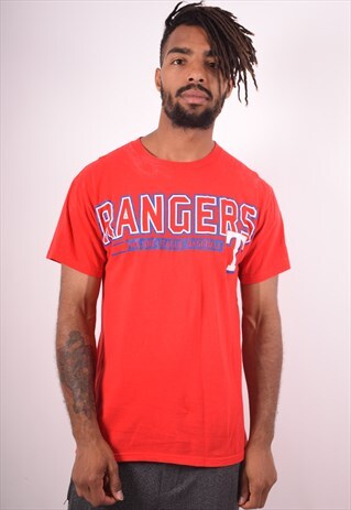 MENS VINTAGE T RANGERS T-SHIRT TOP MEDIUM RED 90S