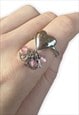 VINTAGE DIOR RING HEART SPELLOUT BEADED SILVER TONE Y2K 00S