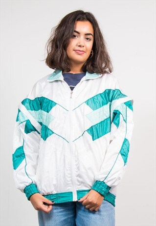 VINTAGE 90'S WHITE SHELLSUIT TRACKSUIT JACKET TOP