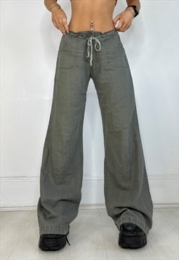 Vintage Y2k Cargo Trousers Linen Wide Leg Lightweight 90s