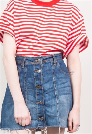VINTAGE 90'S DENIM HIGH WAIST FRAYED SKIRT