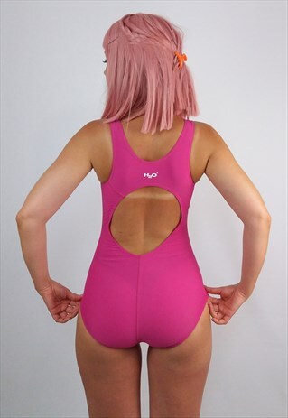 H2O VINTAGE 90'S SWIMSUIT ONE-PIECE HALTERBACK IN PINK