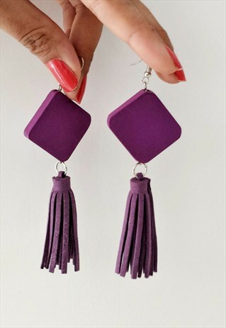 PURPLE WOOD & TASSEL EARRINGS