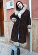 BROWN PENNY LANE REAL SUEDE SHEARLING WINTER MIDI COAT 