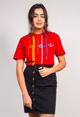 90'S VINTAGE ADIDAS RED RAINBOW LOGO T-SHIRT
