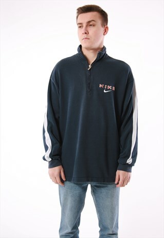 VINTAGE RARE VTG NIKE OLDSCHOOL COTTON JUMPER 1/4 ZIP 14056