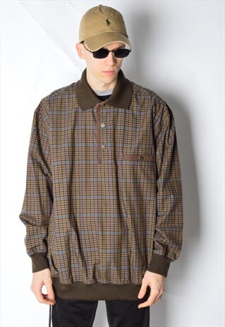VINTAGE 80S BROWN CHECK WOOL BLEND LIGHTWEIGHT JACKET