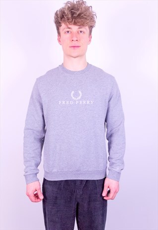 VINTAGE FRED PERRY EMBROIDERY SWEATSHIRT IN GREY MEDIUM