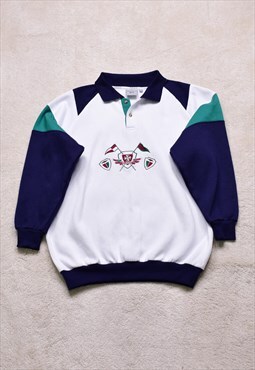 Vintage 90s White Navy Colour Block Sweater