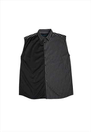Black Patchwork mesh cotton sleeveless shirt vest 