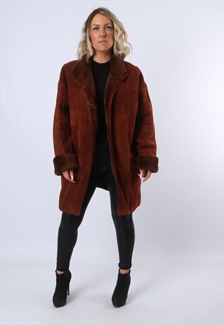 SHEEPSKIN SHEARLING SUEDE SHORT COAT UK 18 - 20 (C8DY)