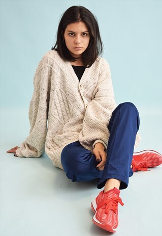 90'S RETRO NEUTRAL OVERSIZED KNIT GRANDADS CARDIGAN TOP
